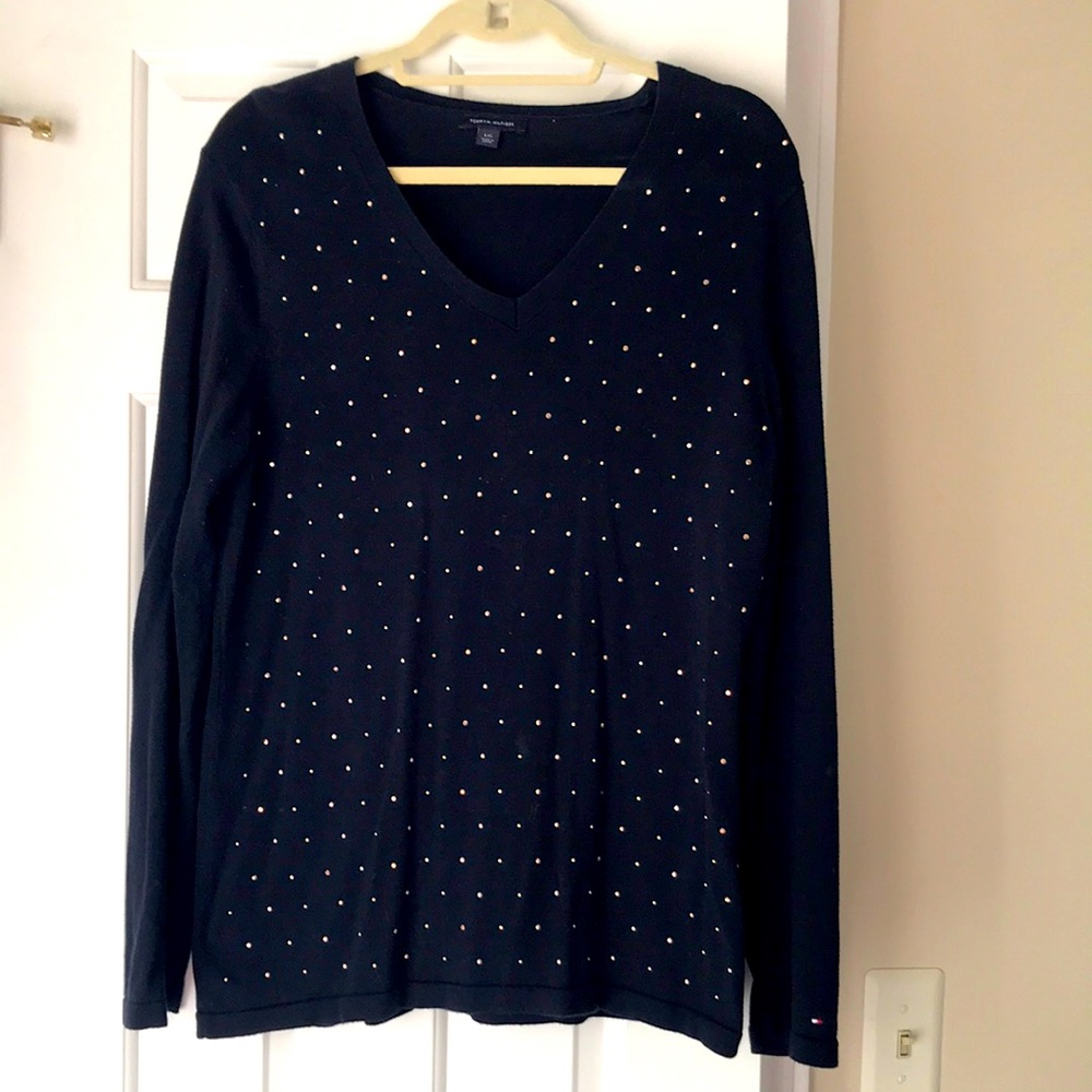 Tommy Hilfiger Size L Beaded Navy Sweater